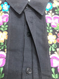 Mexican Boys Black Linen Short Sleeve Guayabera with Floral Embroidery