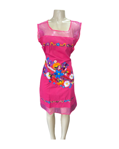 Teresa Embroidered Mexican Dress Hot Pink