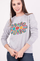 Mexican Floral Embroidered Sweatshirt Grey - Cielito Lindo