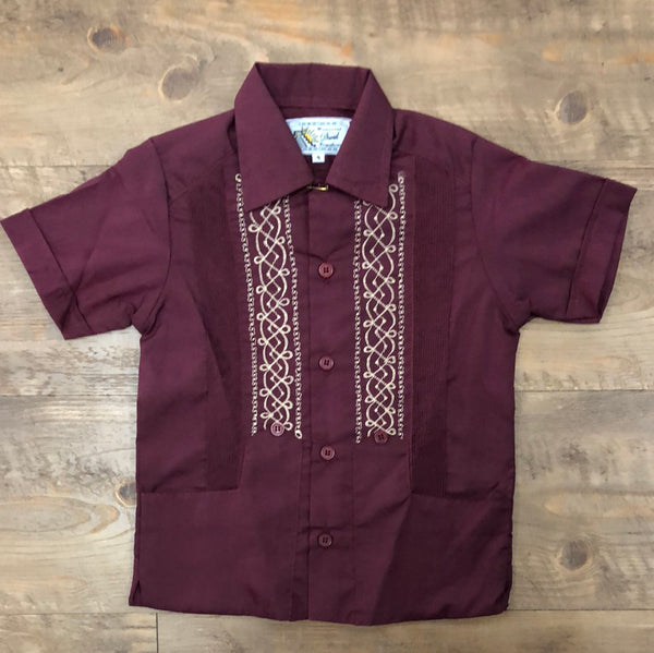 Mexican Fine Linen Embroidered Guayabera for Babies & Boys Burgundy - Cielito Lindo