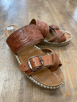 Camel Leather Espadrille Style Sandals