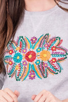 Mexican Floral Embroidered Sweatshirt Grey - Cielito Lindo