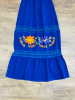 Mexican Luxury Campesino Fino Maxi Dress Royal Blue