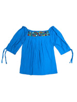Mexican Embroidered Blouse Cozumel Blue