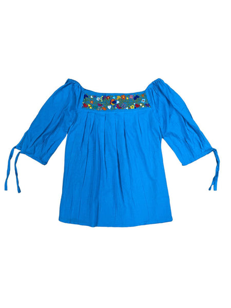 Mexican Embroidered Blouse Cozumel Blue
