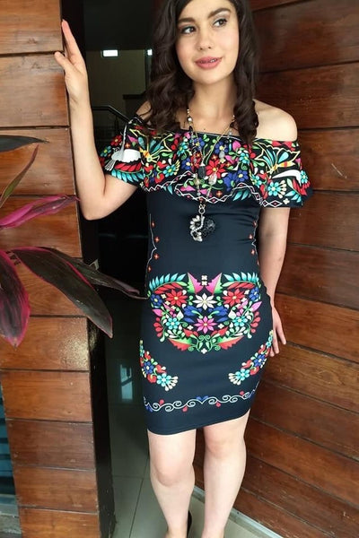 Mexican Floral Printed Bodycon Dress Chula – Cielito Lindo