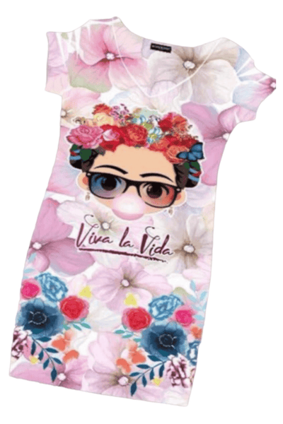 Frida Kahlo Bodycon Mini Dress Bubble Gum Pink - Cielito Lindo