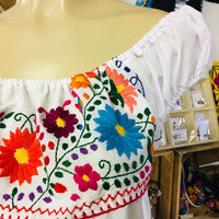 Mexican Floral Embroidered Off the Shoulder Dress Evelia White - Cielito Lindo