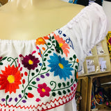 Mexican Floral Embroidered Off the Shoulder Dress Evelia White - Cielito Lindo