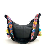 Shoulder Bag with Floral Embroidery Black