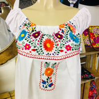 Mexican Floral Embroidered Off the Shoulder Dress Evelia White - Cielito Lindo