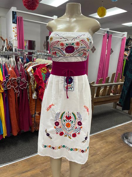 Strapless mexican embroidered dress best sale