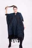 Poncho Black / Blue Mexican Our Lady of Guadalupe Poncho Serape Fringed Cape One Size Blue