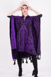 Poncho Black / Purple Mexican Our Lady of Guadalupe Poncho Serape Fringed Cape One Size Purple