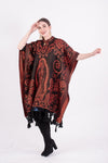 Poncho Black / Red Orange Our Lady of Guadalupe Shimmering Poncho