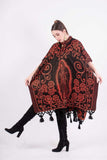 Poncho Black / Red Orange Our Lady of Guadalupe Shimmering Poncho