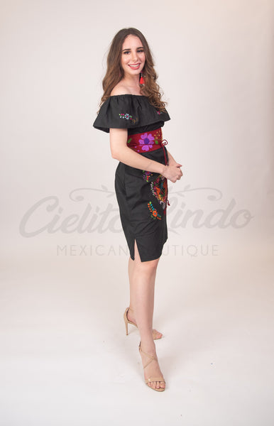 Puebla Off-Shoulder Dress Black – Cielito Lindo