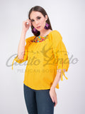 Mexican Embroidered Blouse Cozumel Yellow - Cielito Lindo