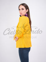 Mexican Embroidered Blouse Cozumel Yellow - Cielito Lindo