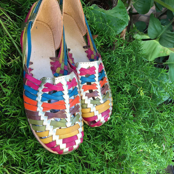 Mexican Leather Sandals Metallic Multicolor - Cielito Lindo