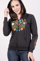 Winter Puebla Zippered Embroidered Hoodie Black
